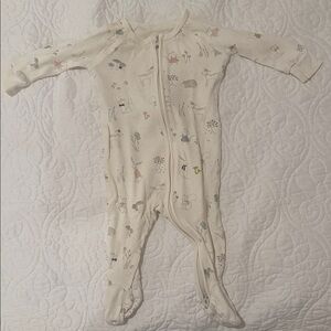 Cream Animal Print Zipper Footie One-Piece